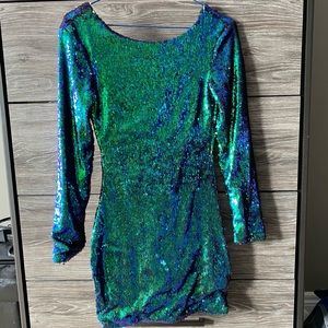 Green/Blue sequin mini dress